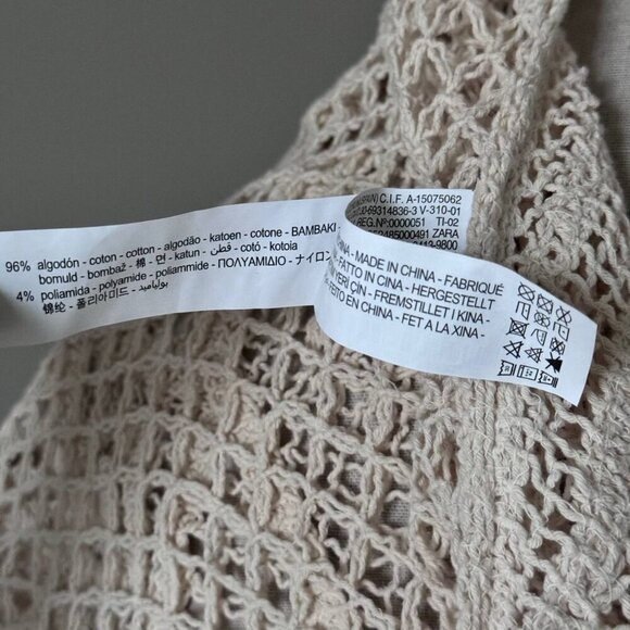 NWOT!  ZARA Boho See-through Crochet Cotton-blend Boatneck Nude Top - Size Mediu - Picture 9 of 10